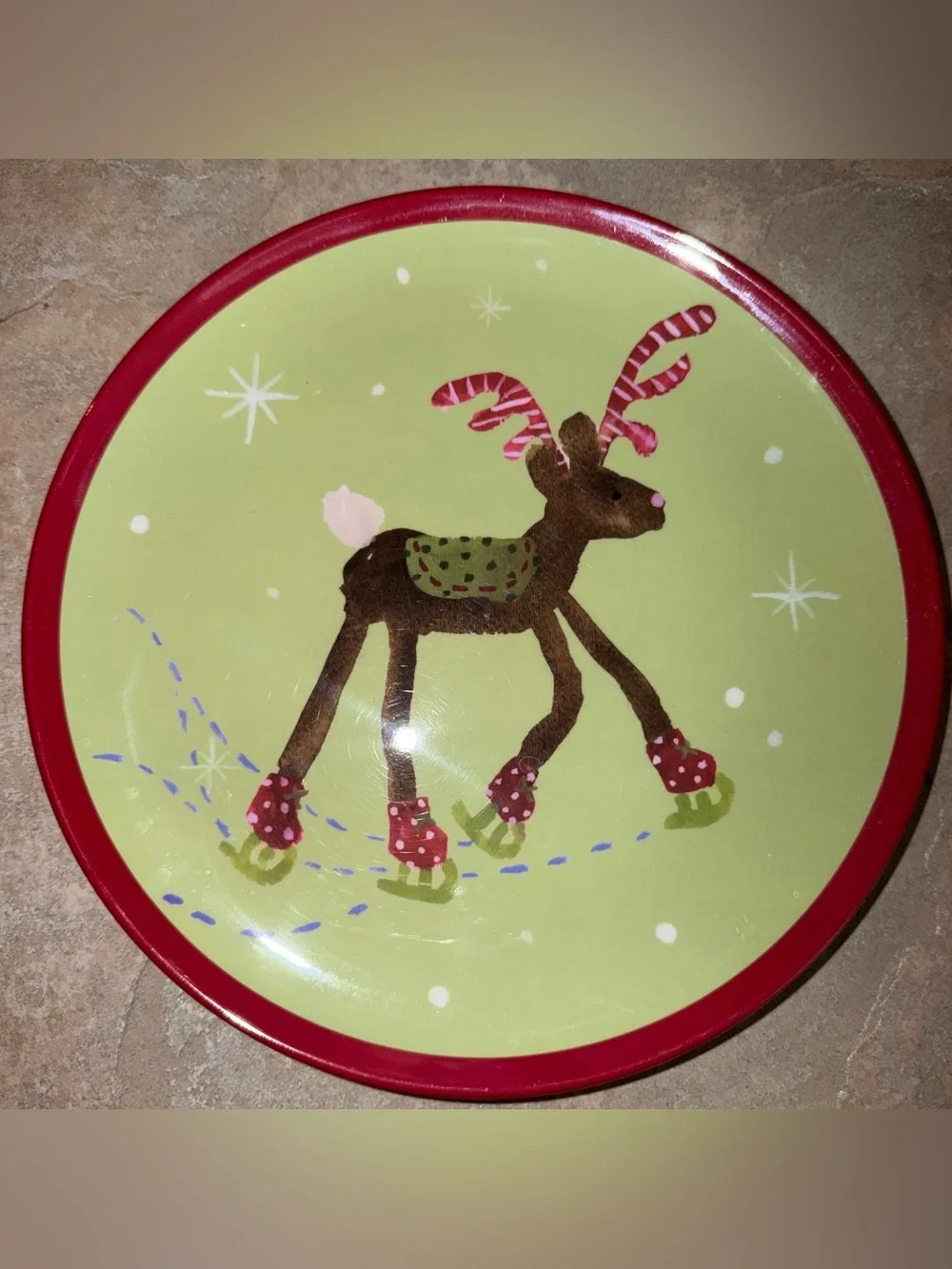 Pottery Barn Kids Christmas Melamine Plates Set 4 Santa Snowman Reindeer Angels
